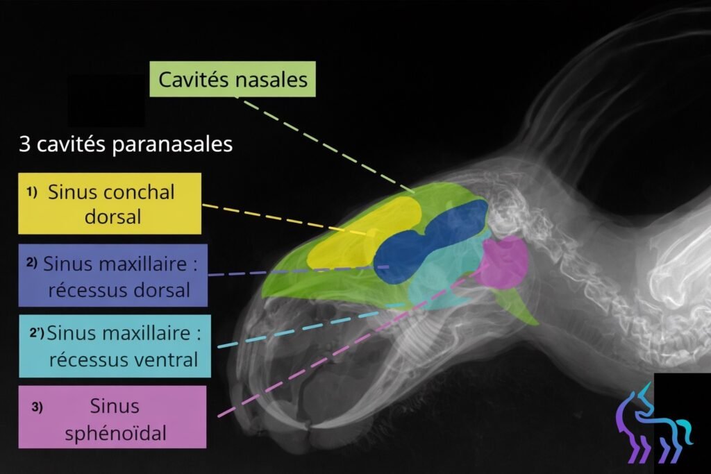Radio avec anatomie des cavités nasales du lapin de compagnie - Lingostière Clinique Vétérinaire Nice -