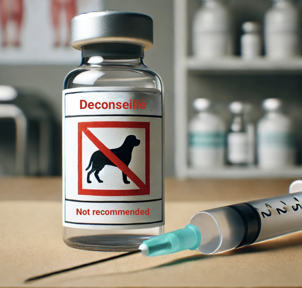 Flacon d'antiparasitaire contre les puces. - Attention danger - Non conseillé chez le chien -Service toxicologie Lingostière Clinique Vétérinaire à Nice -